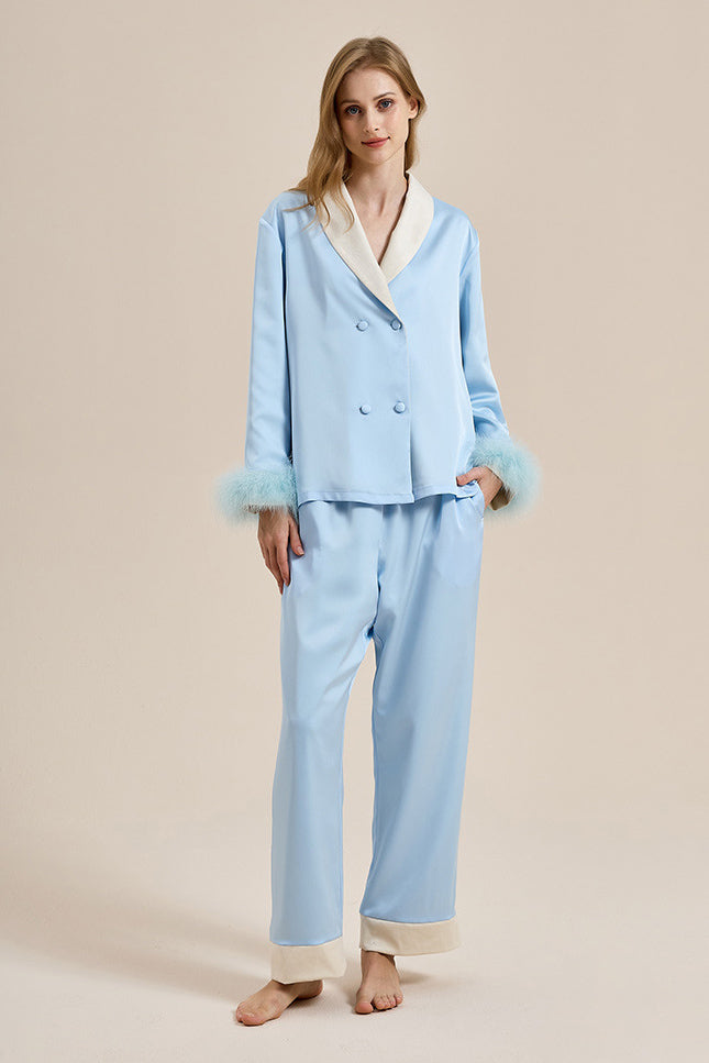 Feather Trim Red Pyjamas Set