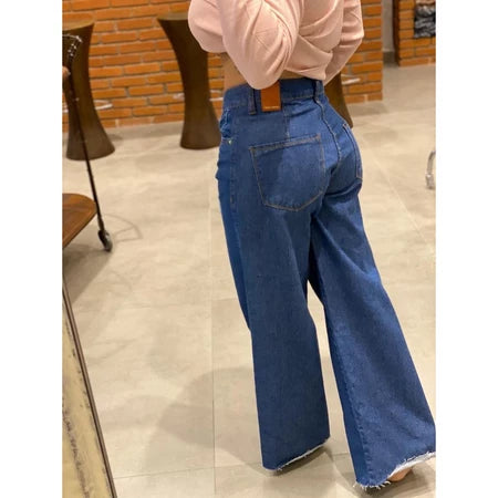 Wide Leg | Cintura Alta Sem Lycra Calça Premium