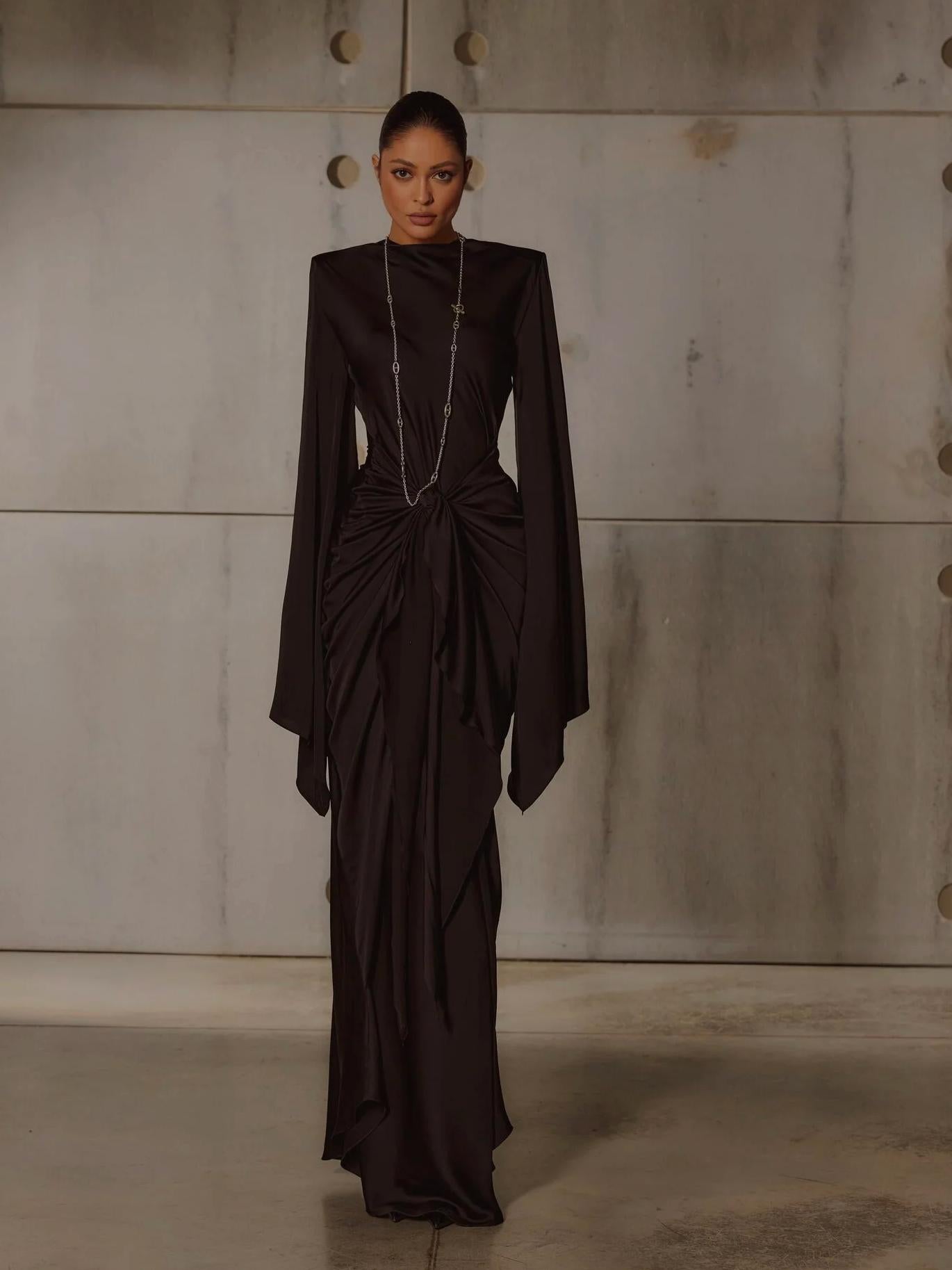 Gothic Style High Neck Dramatic Sleeves Maxi Dress