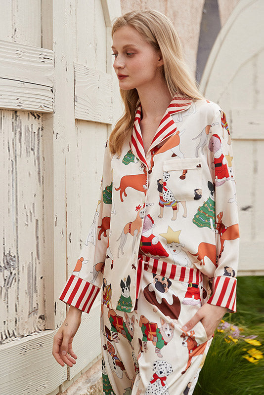 Christmas Dog Print Pajama Set-Pant Set