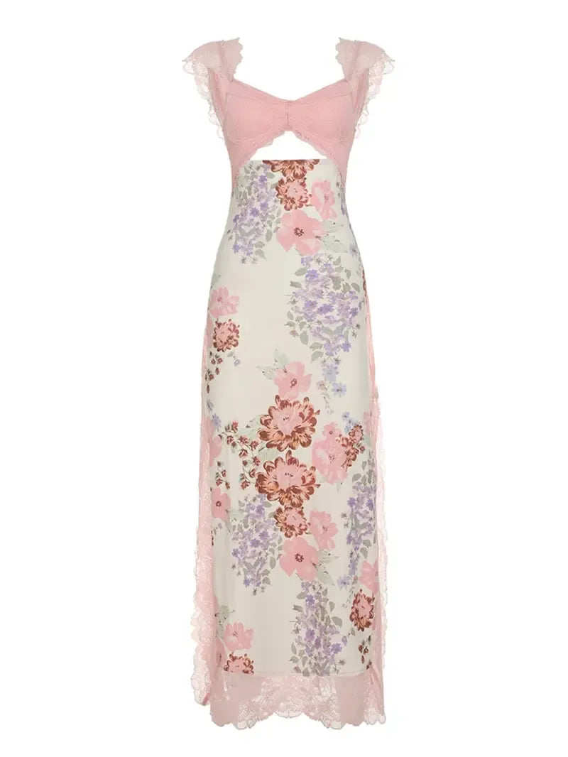 Floral Lace Plunge Maxi Dress