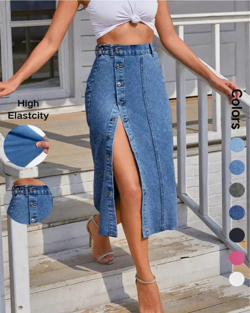 Women's Button Front Denim Skirt, Casual Fashion Skirt for Daily Wear