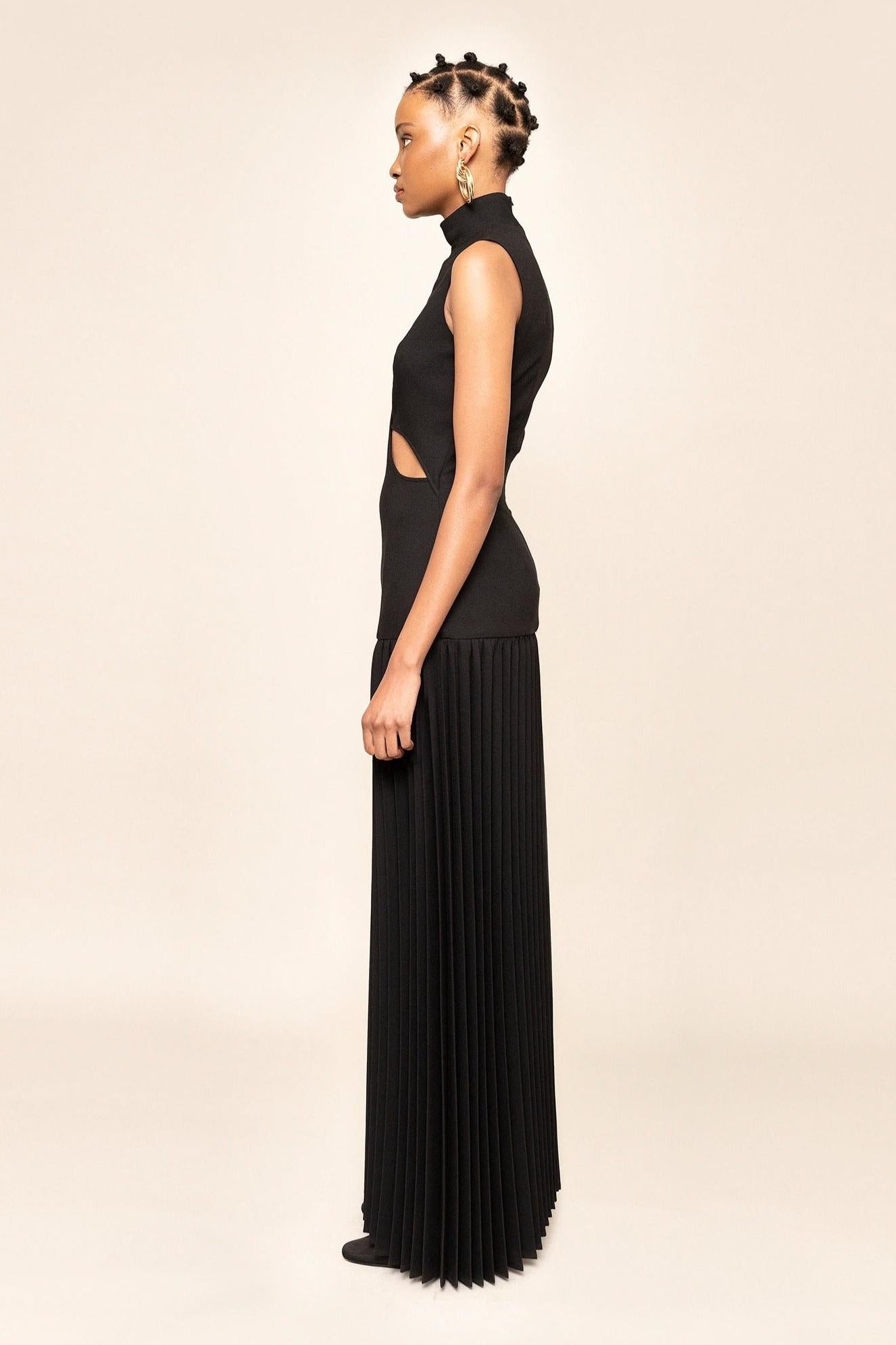 Pleated Cutout Maxi Dress – Bold Elegance in Black