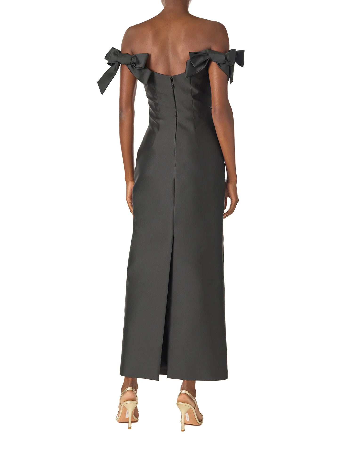 Bow Sleeve Off-Shoulder Midi Dress – Sleek, Feminine Elegance