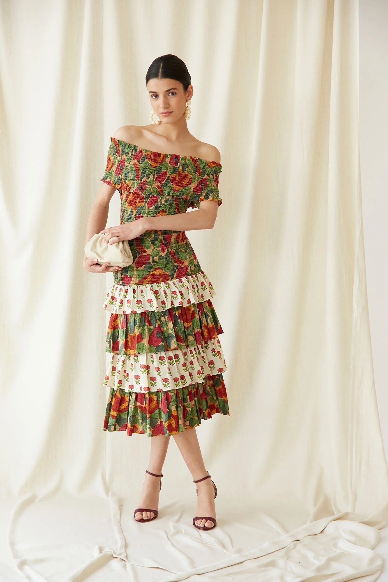 Multicolor May Midi Dress – Bardot Floral Midi Elegance