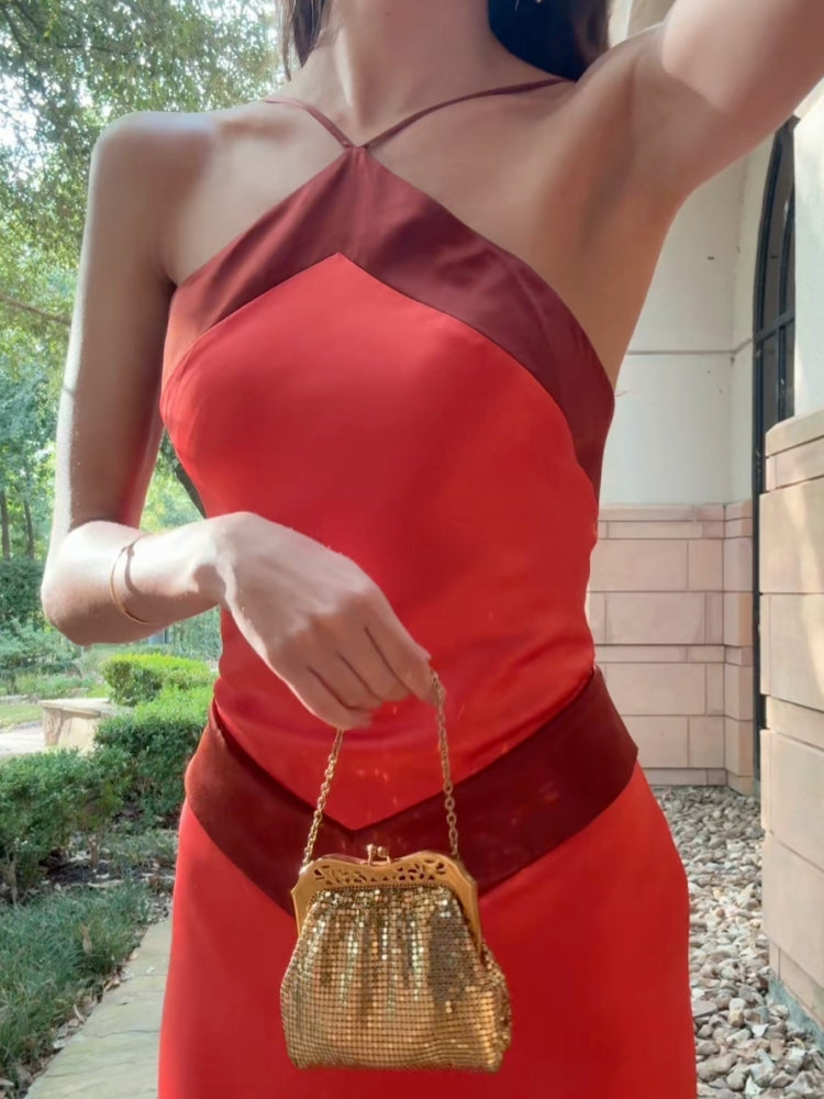 Two-Tone Halter Evening Gown