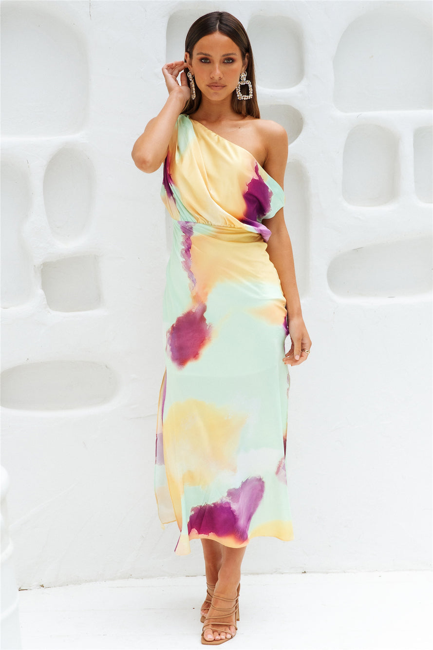 Talk To Me Midi Dress – Asymmetrical Satin Elegance for Special Occasions