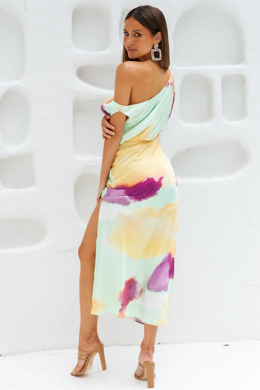 Talk To Me Midi Dress – Asymmetrical Satin Elegance for Special Occasions