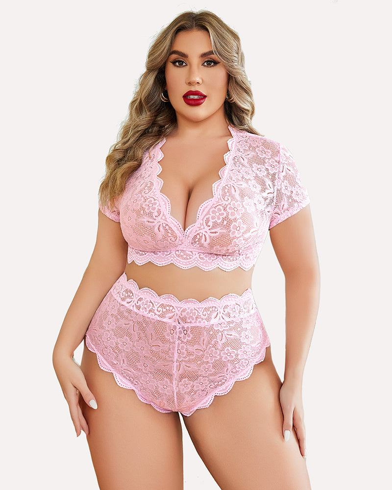 Plus Size Floral Lace Trim Set