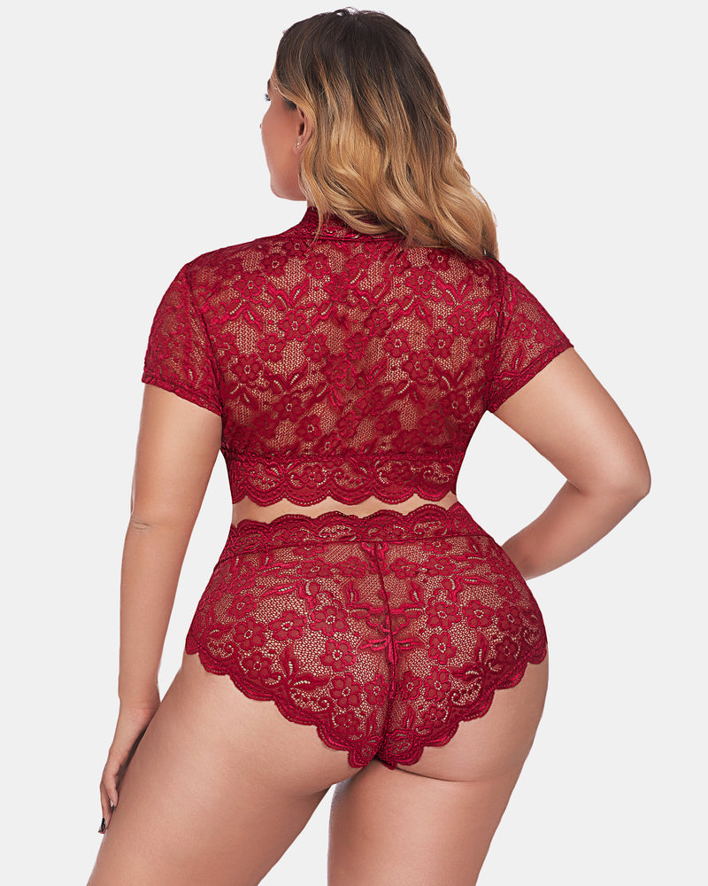 Plus Size Floral Lace Trim Set