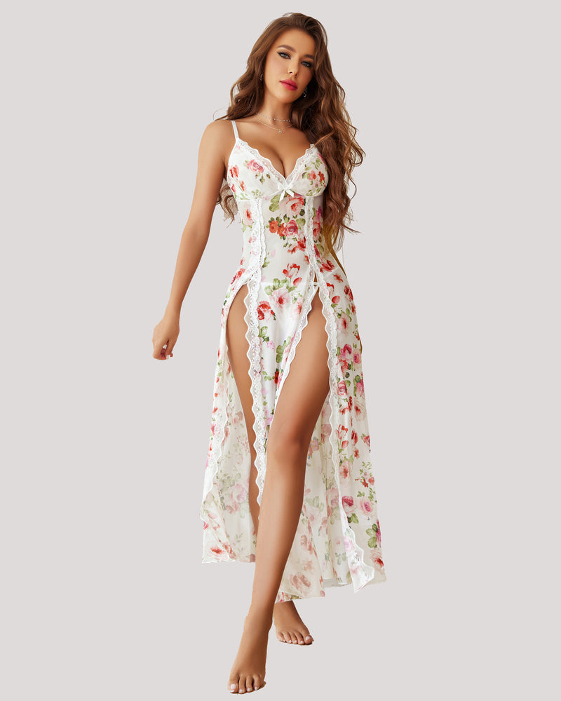 Lace Mesh Side Split Nightgowns