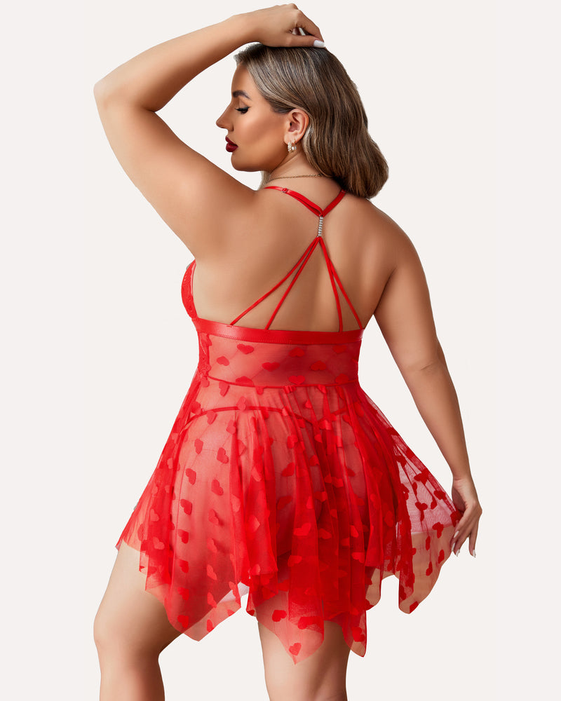 Plus Size Lace Front Slit Nightdress