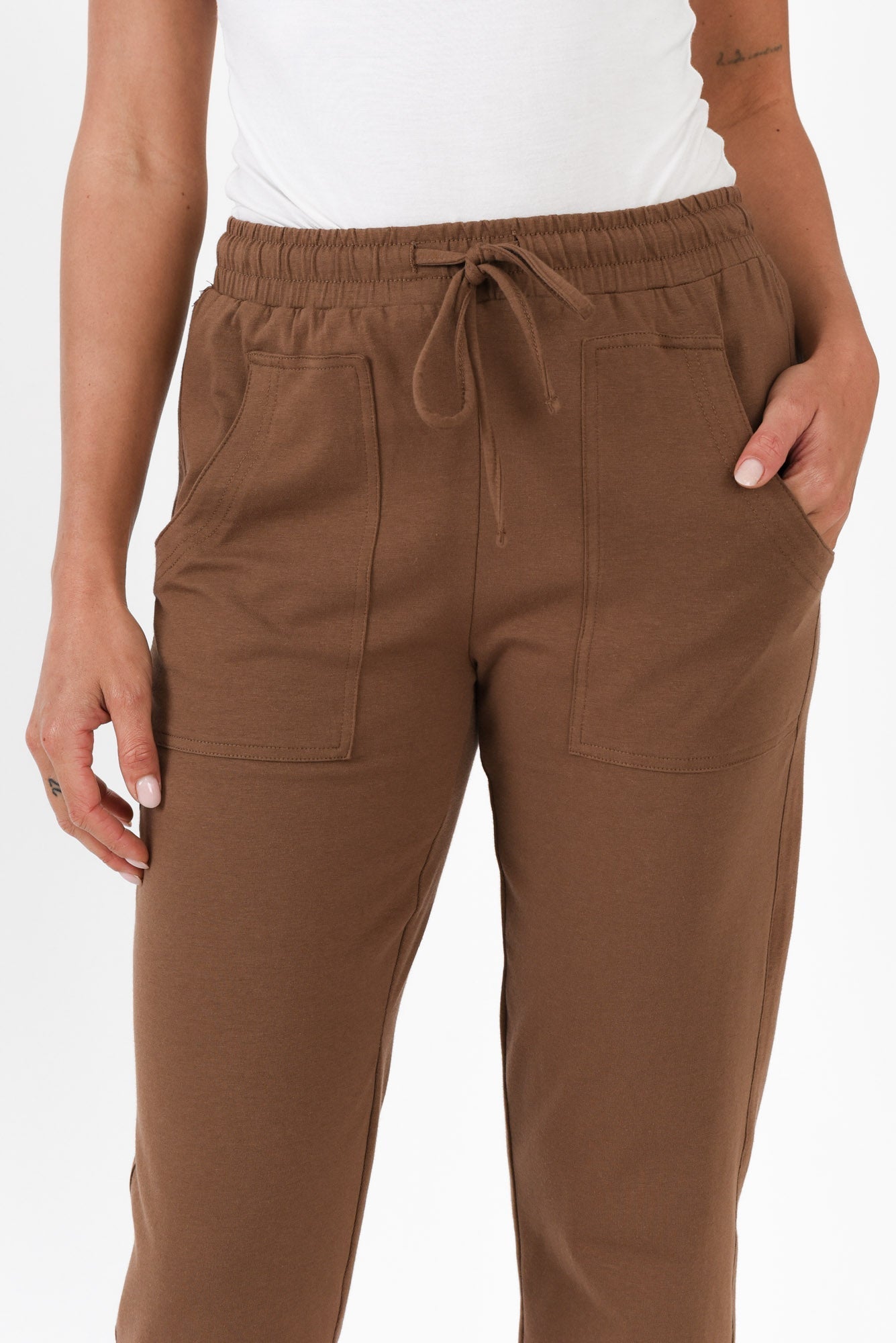 Angie Chocolate Cotton Drawstring Pants