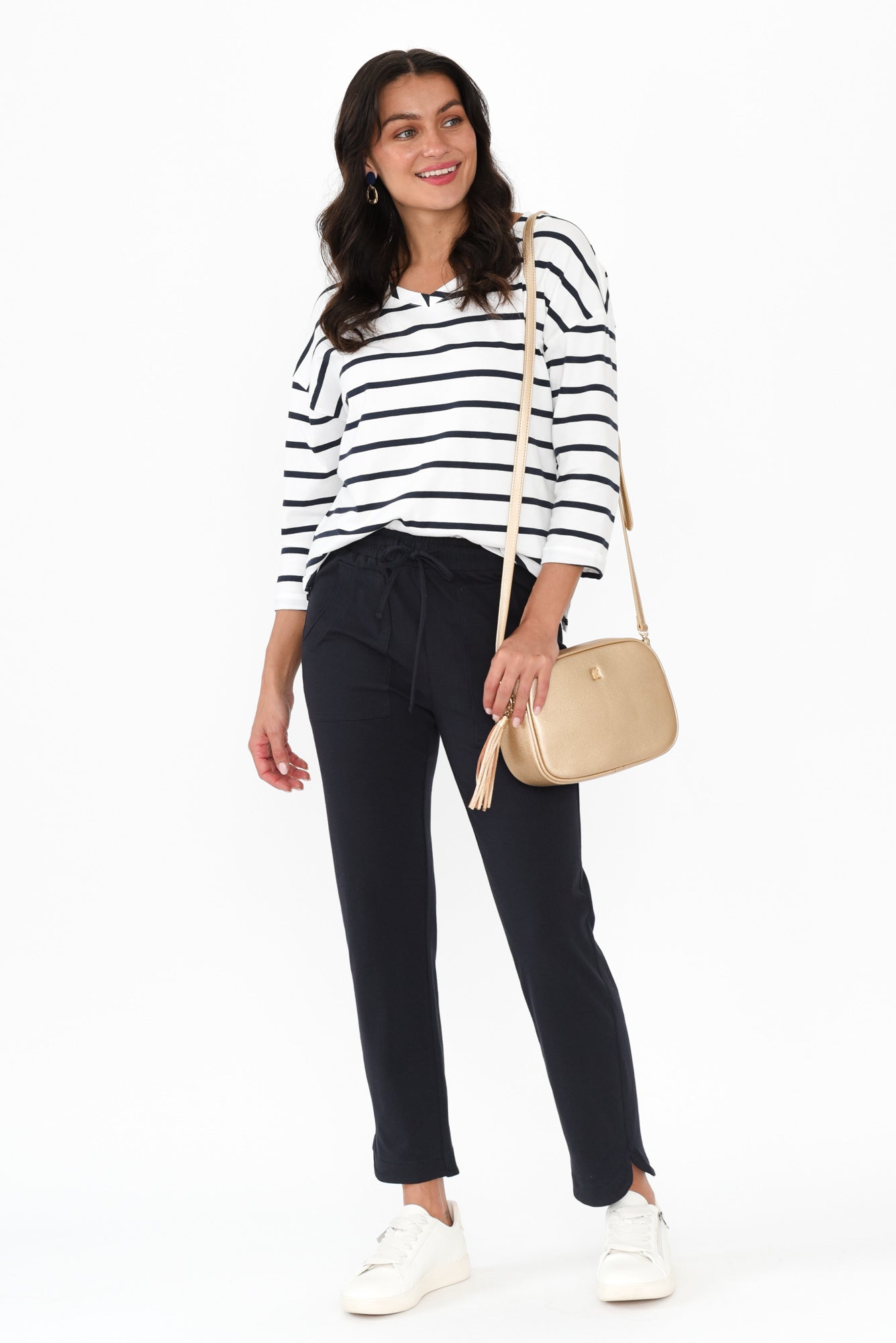Angie Navy Cotton Drawstring Pants