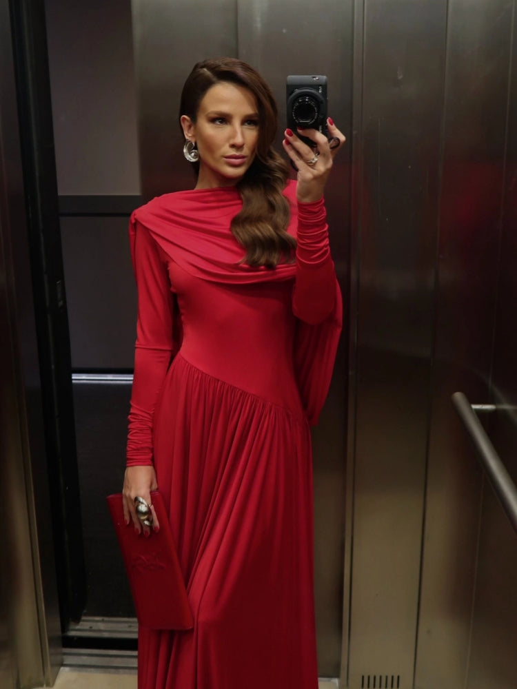 Draped Back Long-Sleeve Dress