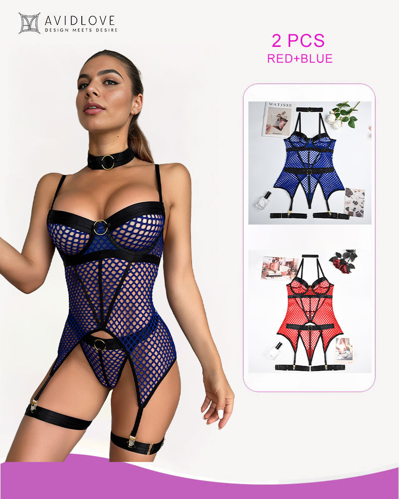 Fishnet Mesh Corset Bustier Lingerie