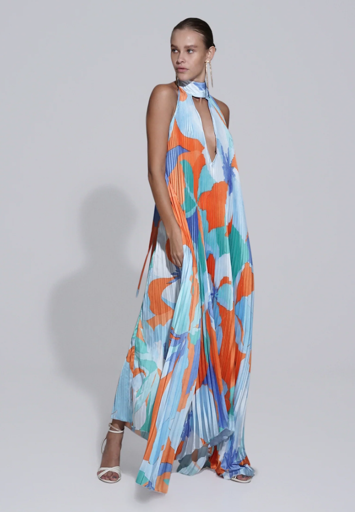 Shalia - Sultry Halter Pleated Maxi Dress