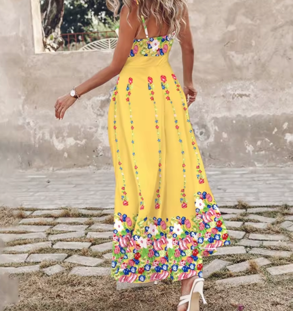 Riviera Bloom – Floral Midi Dress with Slit