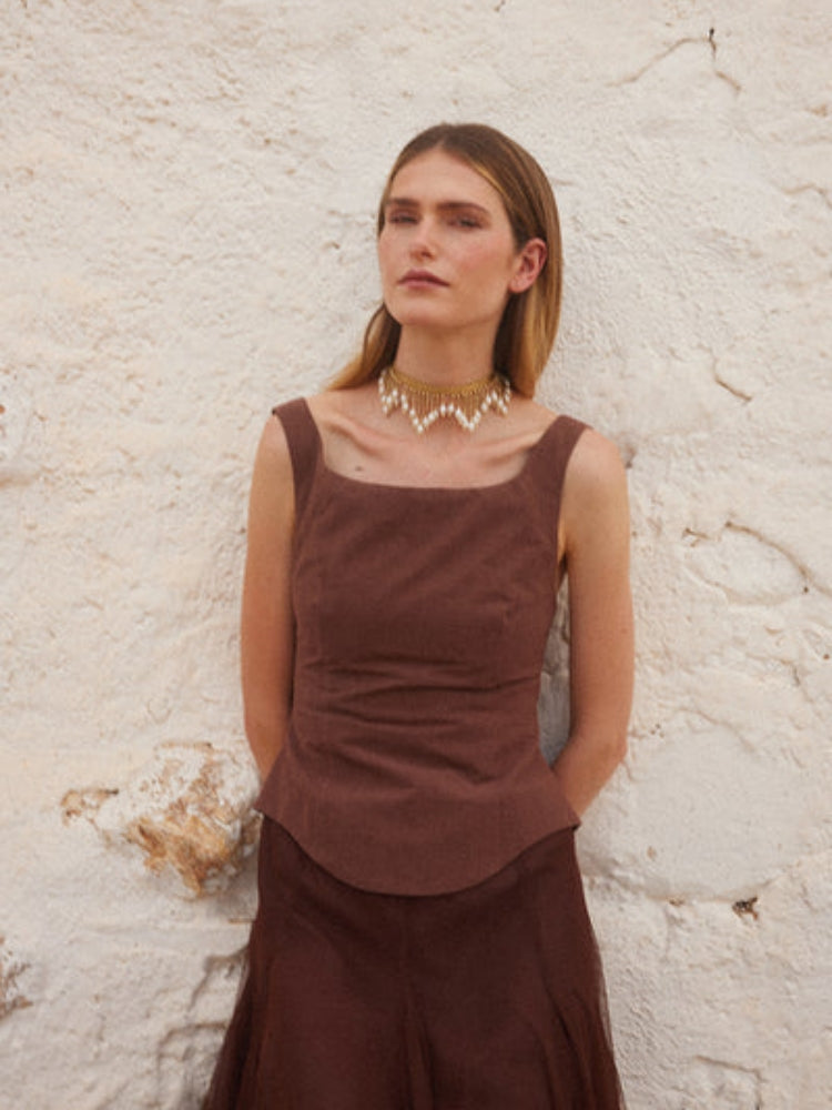 Pleated Bodice Midi Dress