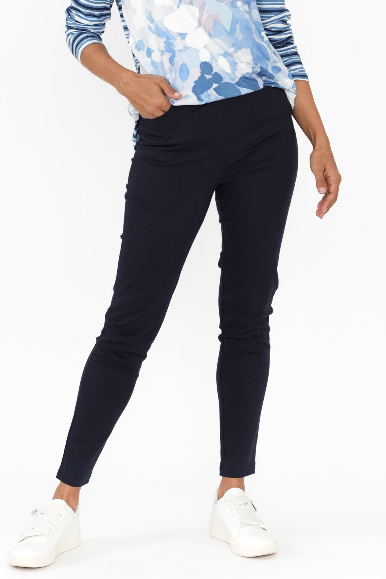 Laia Navy Cotton Stretch Pants