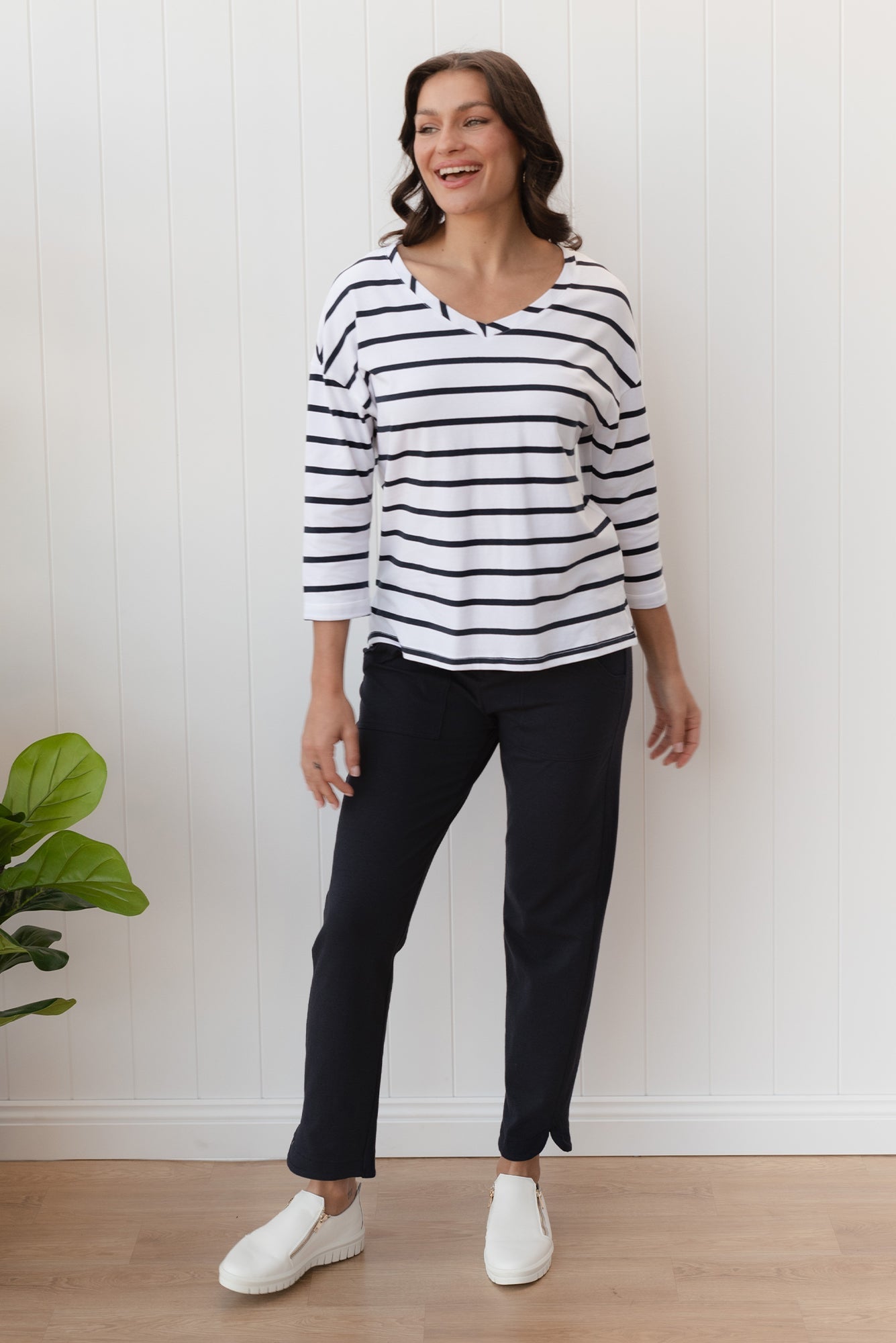 Angie Navy Cotton Drawstring Pants