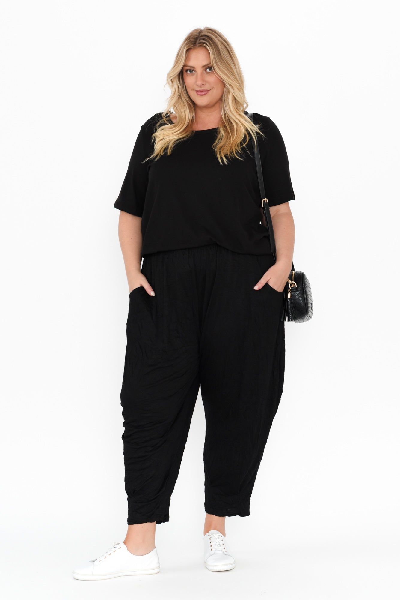 Rylee Black Crinkle Cotton Pants