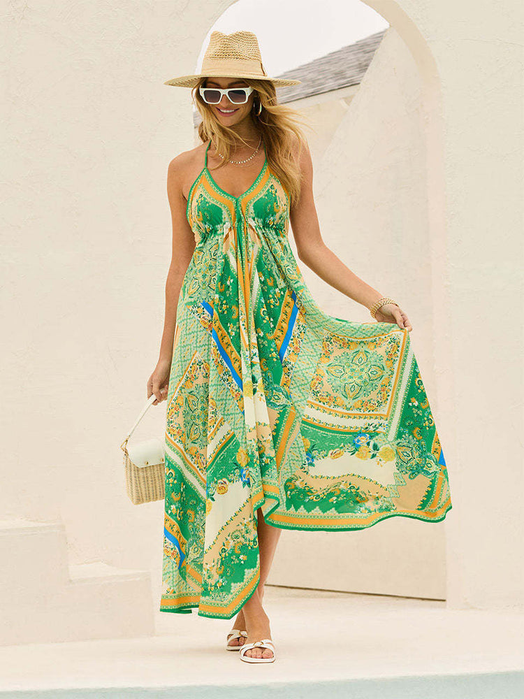 Bohemian Floral Dress – Tropical Halter Dress for Summer Freedom