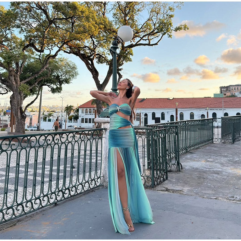 Azure Gradient Strapless Maxi Dress – VEITCHE Elegance | Summer Collection