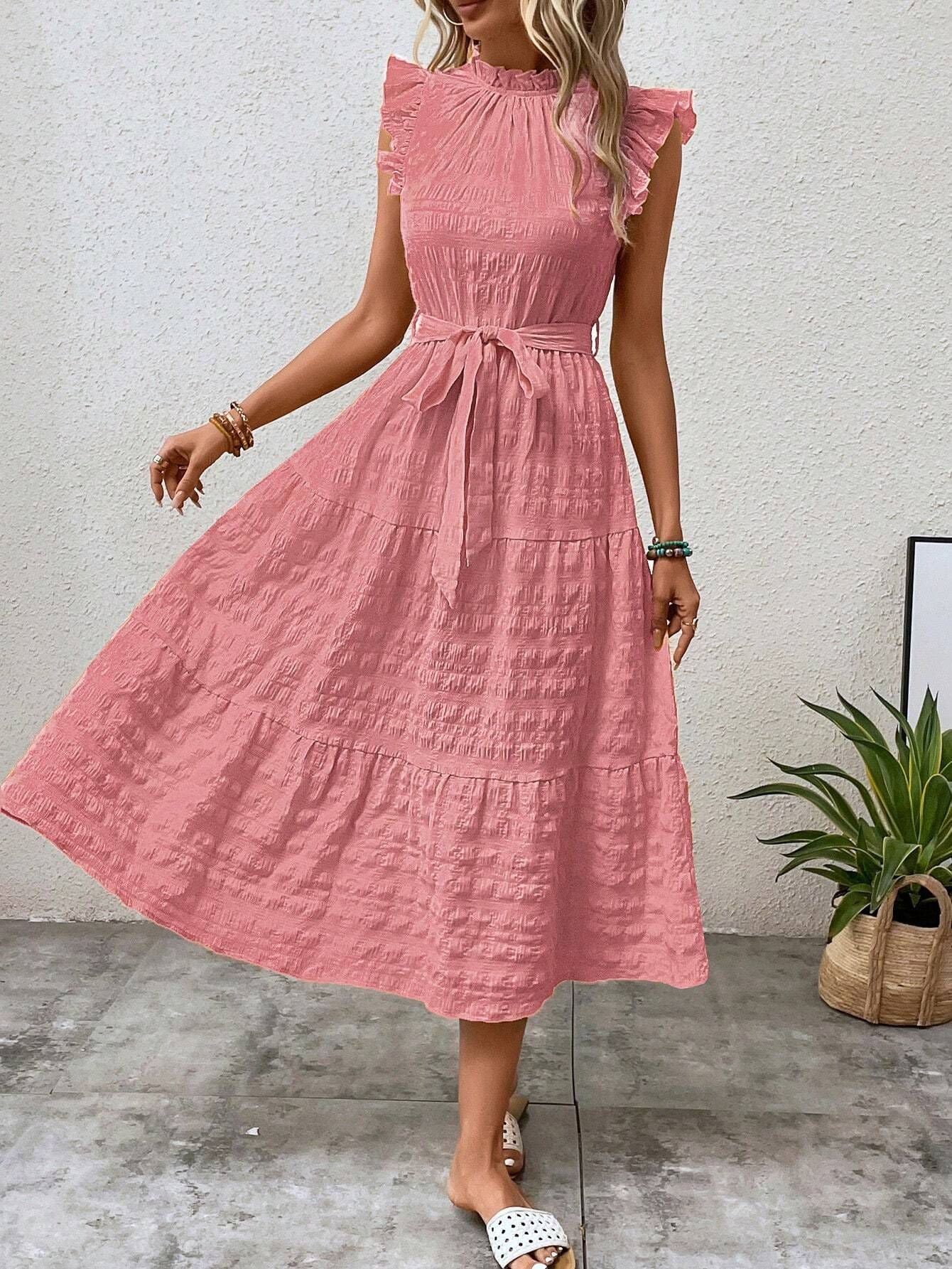 Sunset Whisper Midi Dress – Breezy Tiered Dress with Ruffle Sleeves