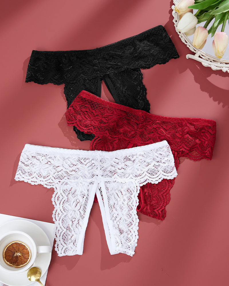 Plus Size Open Crotch Lace Panties