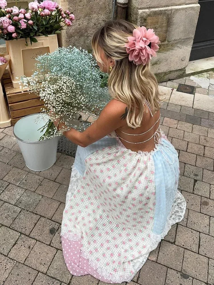 Cyrille - Elegant Strappy Patchwork Maxi Dress