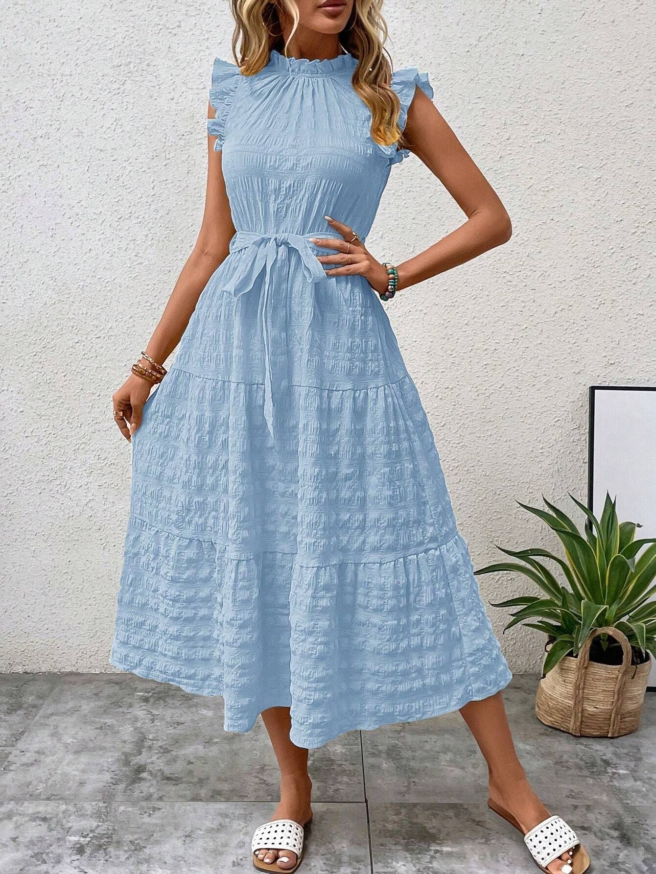Sunset Whisper Midi Dress – Breezy Tiered Dress with Ruffle Sleeves