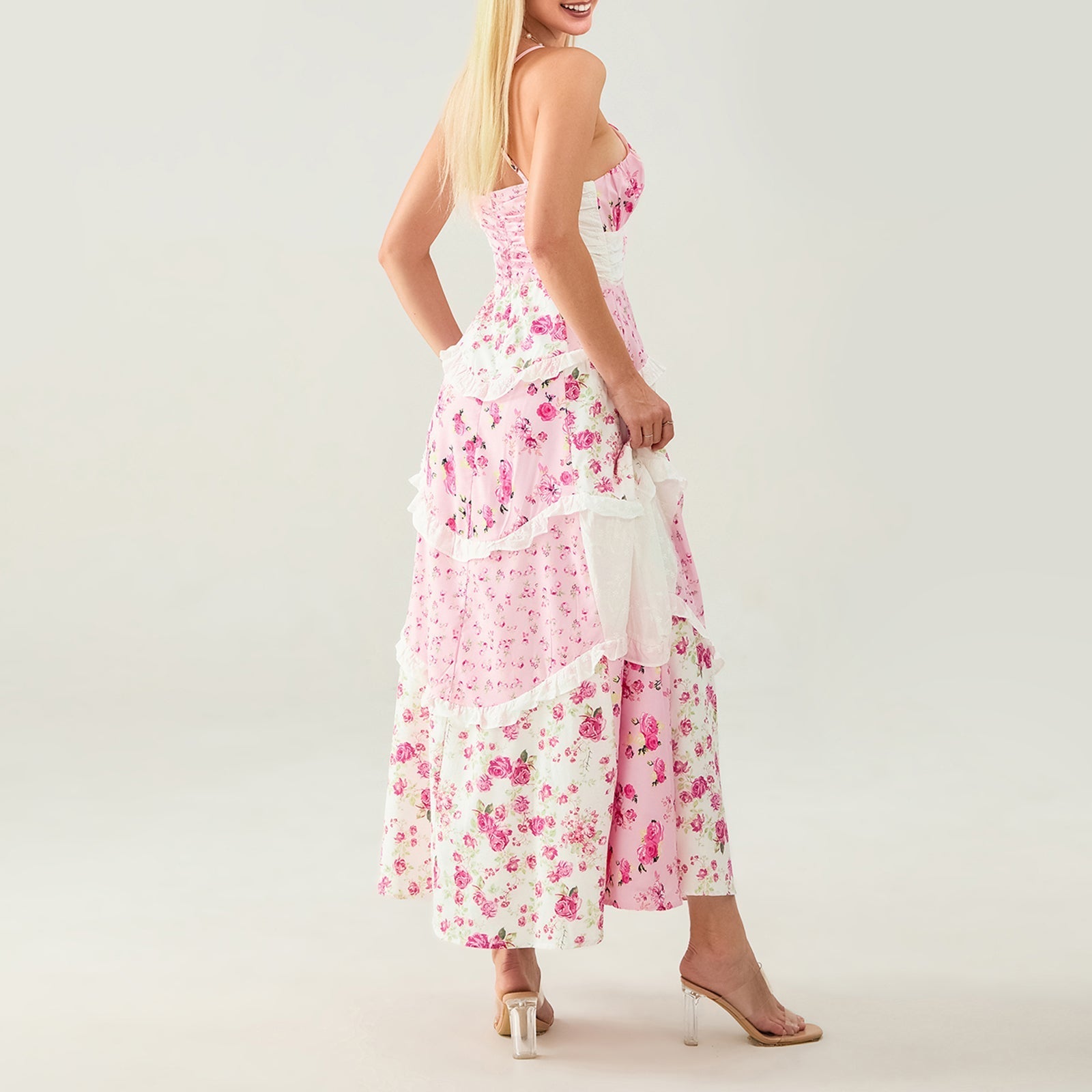 Isla Boho Maxi Dress – Pink Floral Layered Dress for Summer