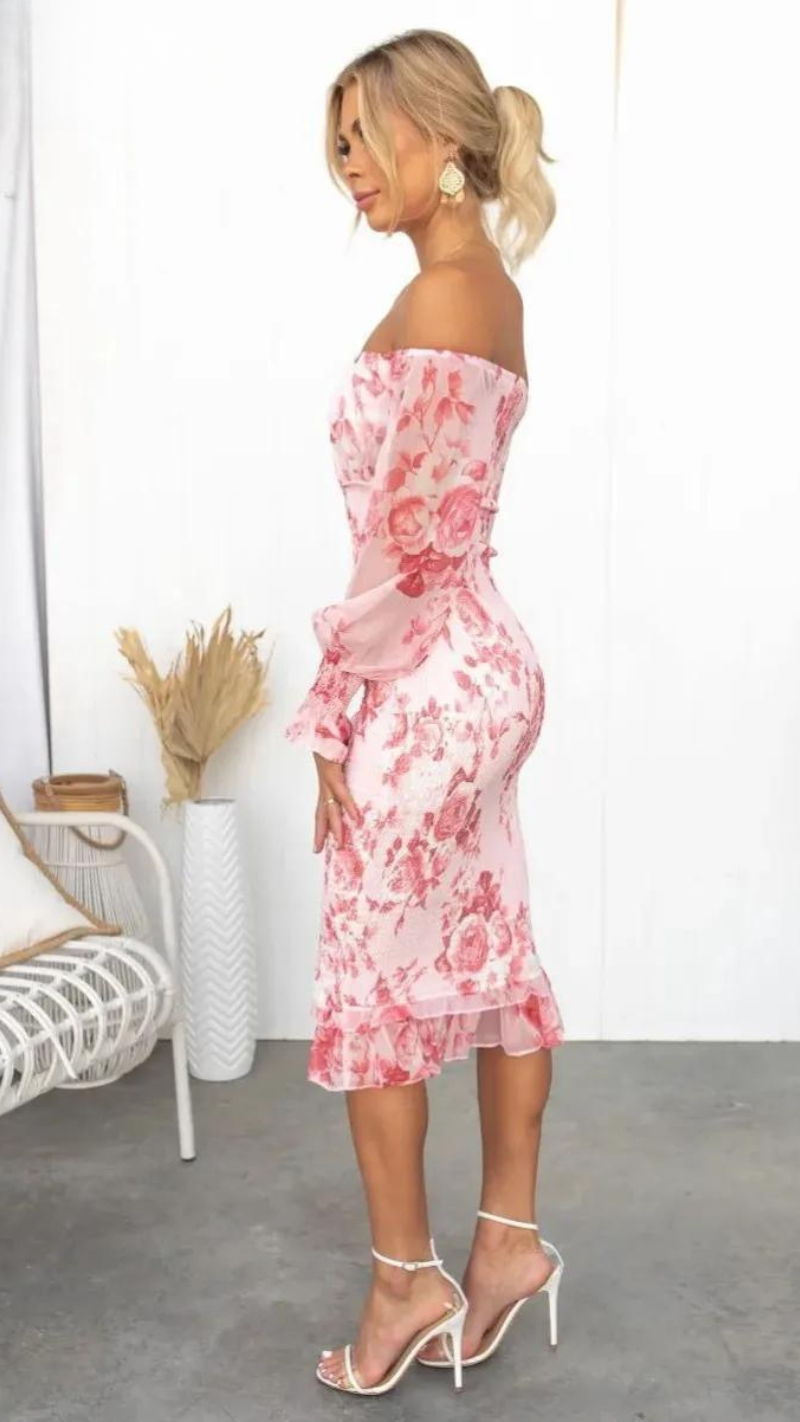 Dahlia - Stunning Off Shoulder Midi Dress