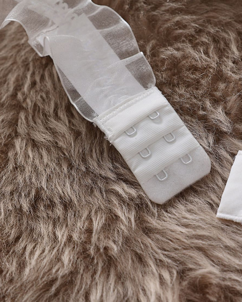 Lace Mesh Bow Tie Pearl Decoration Lingerie Set