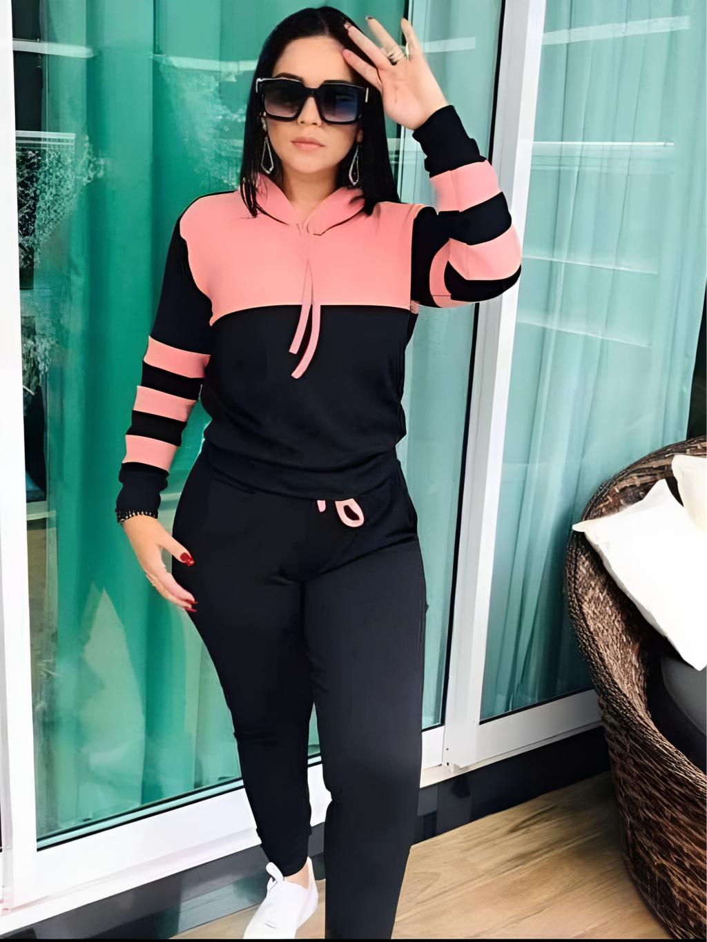 Conjuntos Feminino com Capuz Inverno Agasalho Moda Blogueira Look para o frio