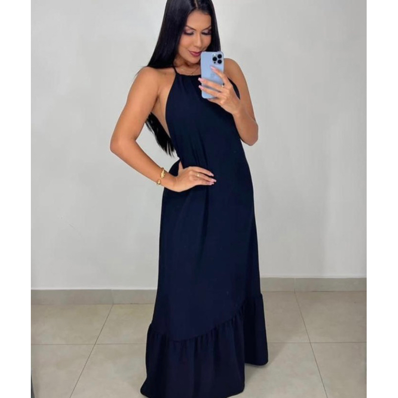 Vestido longo frente unico LISTRADO y LISO elegante tendencia