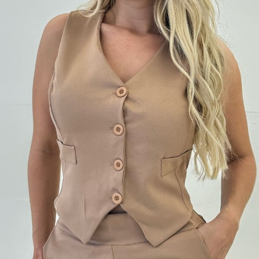 Conjunto Alfaiataria Social | Calça Pantalona Cintura alta, Colete Botões