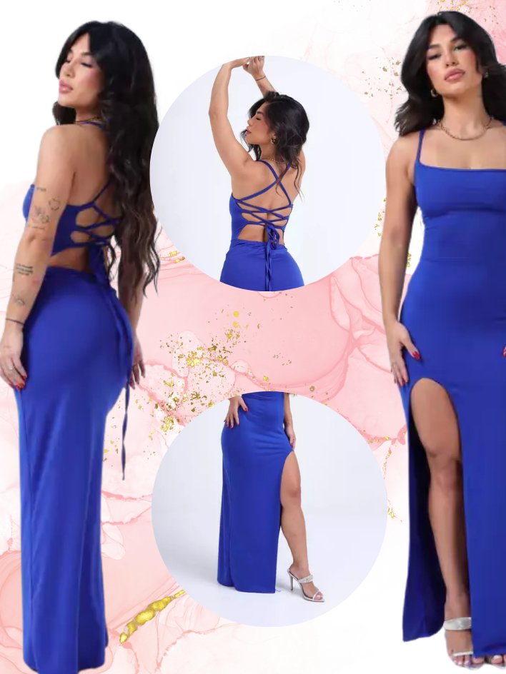 Vestido LONGO elegante com costas nuas trançadas Fenda Lateral Empina Bumbum Colado Novo