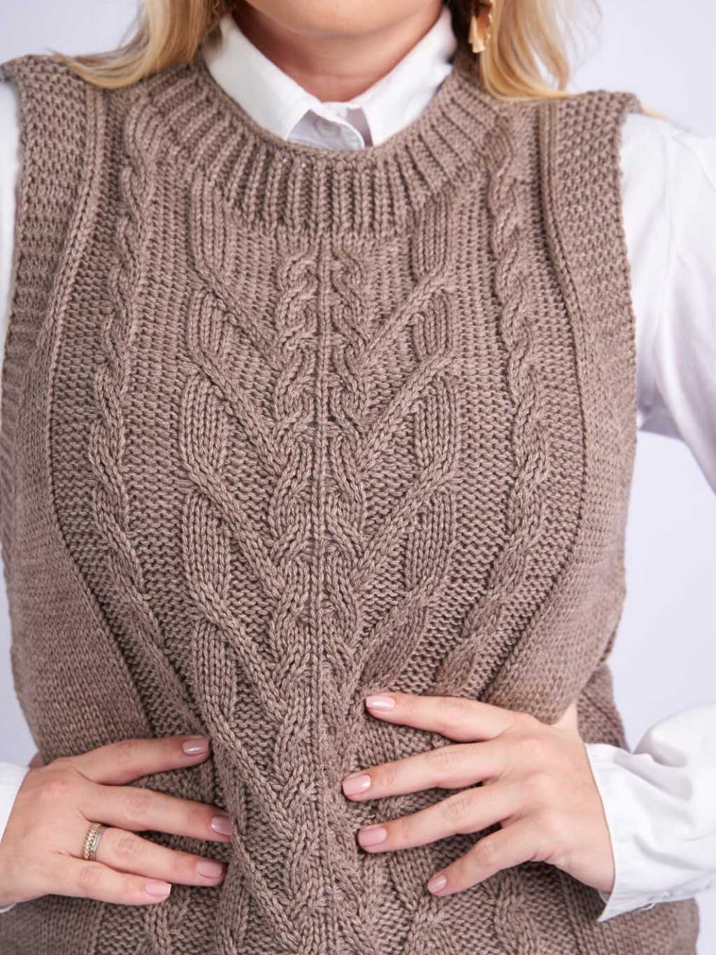 Colete Feminino Tricot com Detalhes de trança, Ponto Fang Elegante Tendência Moda Outono/Inverno