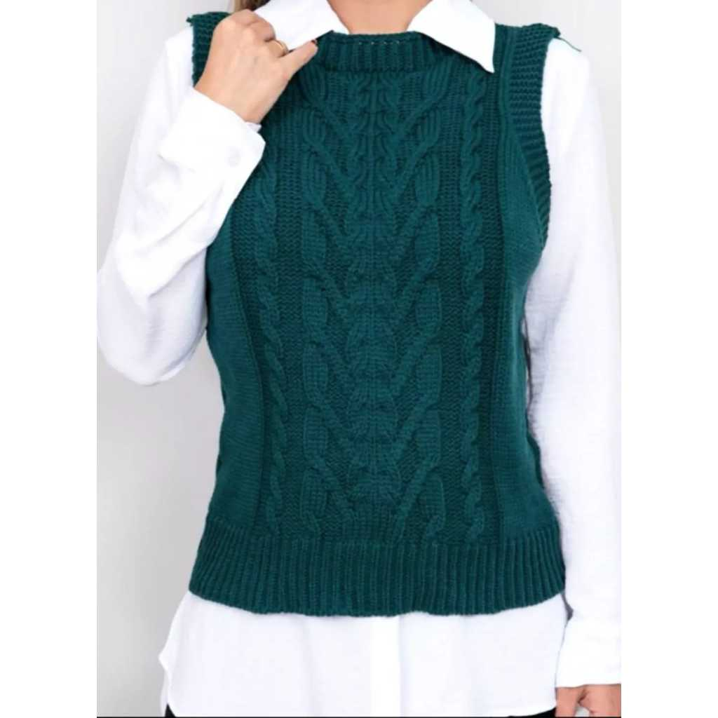 Colete Feminino Tricot com Detalhes de trança| Bella Lã Tricot®