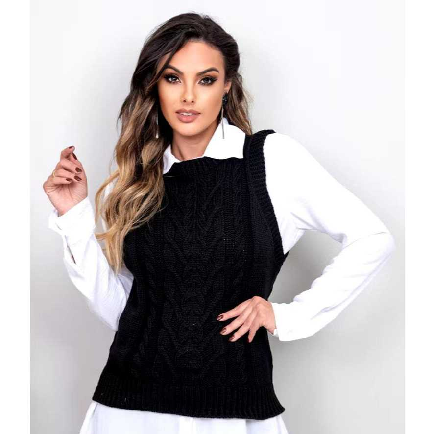 Colete Feminino Tricot com Detalhes de trança| Bella Lã Tricot®