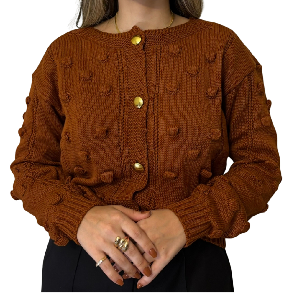 Casaco Feminino Cardingan Luxo Com Detalhes e Botões De Tricot Tendência 2025 Em Promoçao