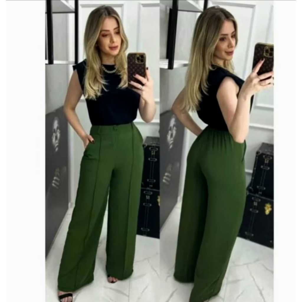 Calça Feminina Pantalona Forrada Duna com Botão