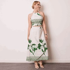 Conjunto Saia Envelope e Croped| Estampa Verão