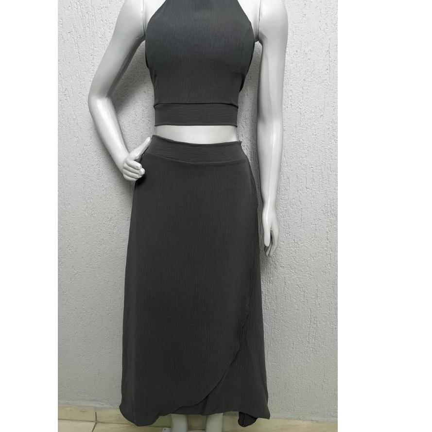 Conjunto Saia Envelope e Croped| Estampa Verão