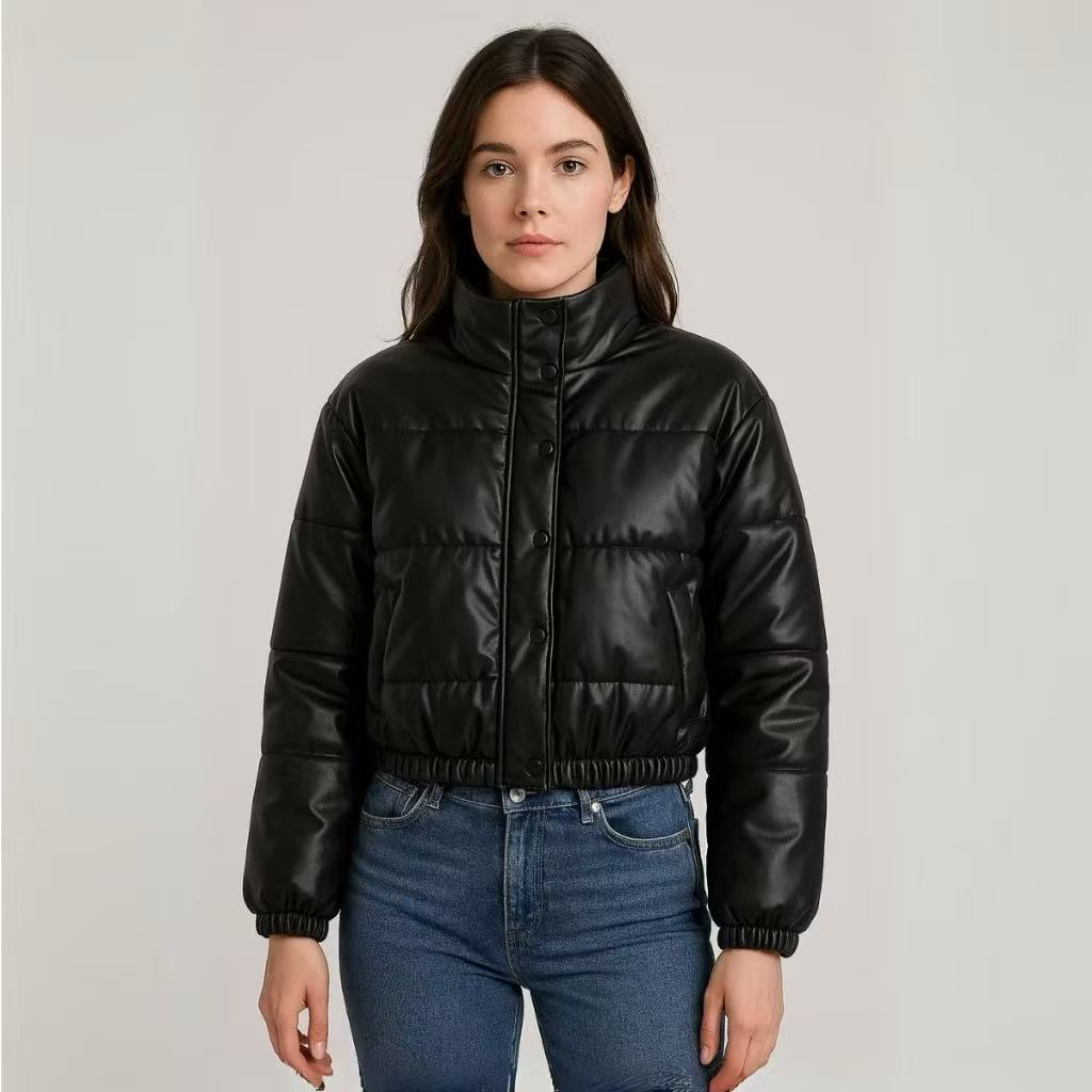 JAQUETA PUFER COM CAPUZ JAQUETA DE INVERNO FEMININA CASUAL JAQUETA EM PU
