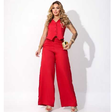 Conjunto Alfaiataria Social | Calça Pantalona Cintura alta, Colete Botões