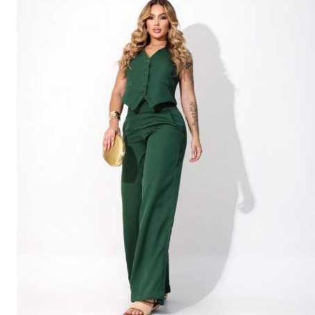 Conjunto Alfaiataria Social | Calça Pantalona Cintura alta, Colete Botões