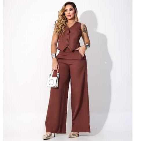 Conjunto Alfaiataria Social | Calça Pantalona Cintura alta, Colete Botões